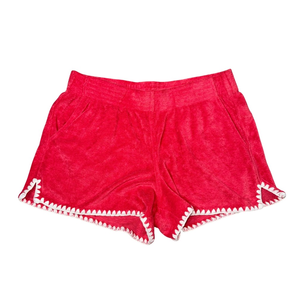 Marine Layer Terry Cloth Shorts Women Medium Red Excellent Crochet Trim 20518